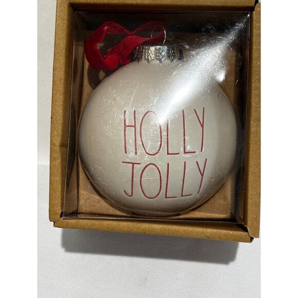 Rae Dunn ~ Large Ceramic Ball Christmas Ornament Holly Jolly collector NIB - Picture 1 of 4